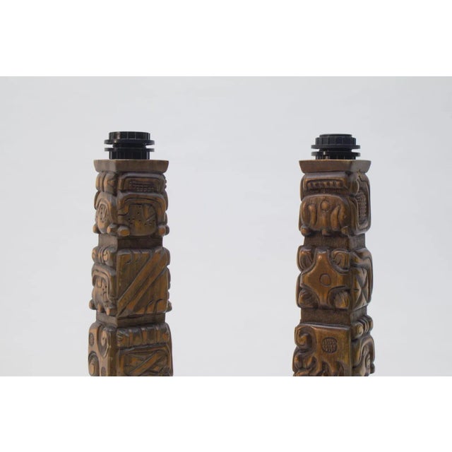 Hand-Carved Wooden Table Lamps from Temde, 1960s, Set of 2 For Sale - Image 4 of 14