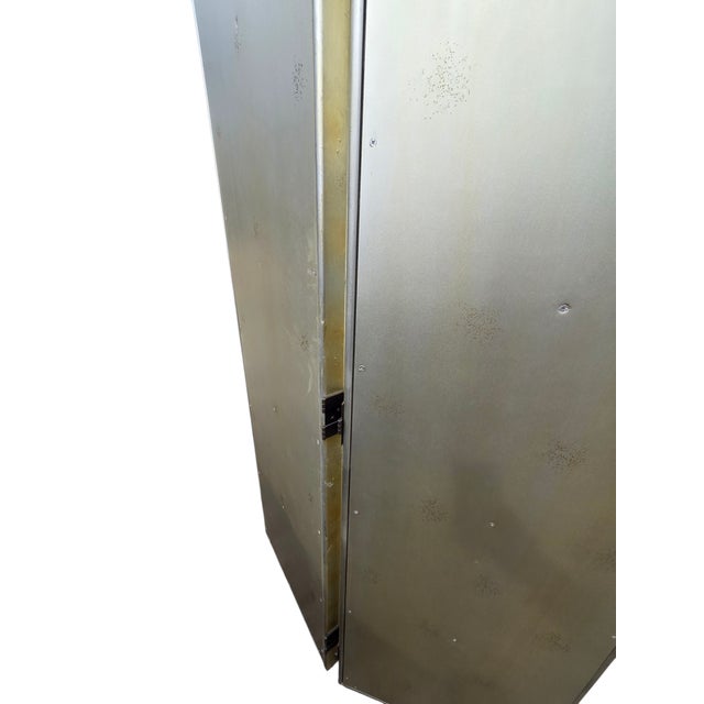 Hollywood Regency Venetian Mirrored Screen Room Divider 3 Panel Silver Gilt For Sale - Image 10 of 10