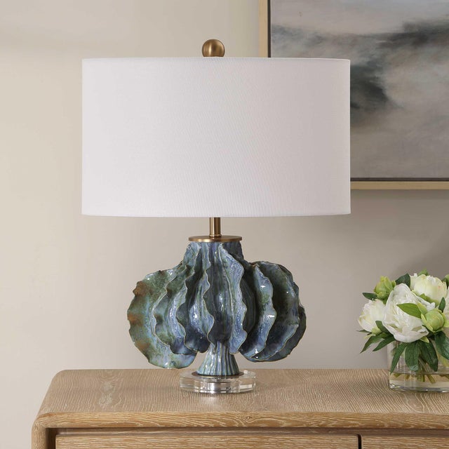 Contemporary Ruffle Up Blue Green Table Lamp For Sale - Image 3 of 7