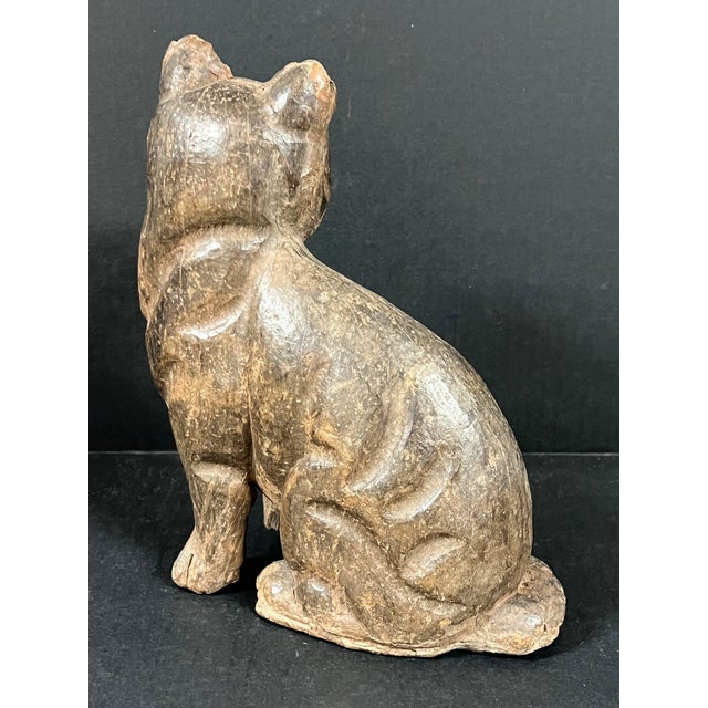Wood Late 20th Century Folk Art Carved Wooden Cat Sculpture For Sale - Image 7 of 10