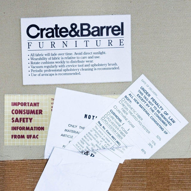 Beige Crate & Barrel Essex 3-Seat Beige Striped Sofa With Cushions For Sale - Image 8 of 8