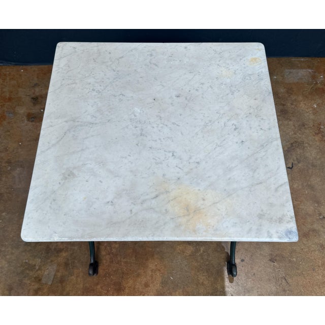 Metal French Bistro or Conservatory Table With Marble Top Over Cast Iron Base For Sale - Image 7 of 10