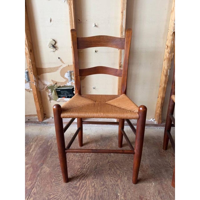 Wood Vintage Early American Shaker Rustic Style High Ladder Back Dinning Chairs , Possibly by Clore For Sale - Image 7 of 17