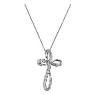 0.50ctw Diamond Stylized Cross Pendant Necklace 14k White Gold 18" Rope Chain For Sale