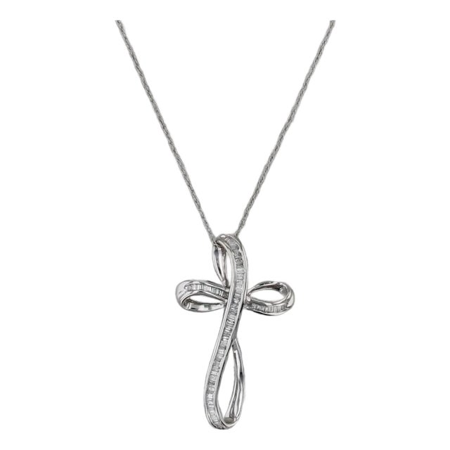 0.50ctw Diamond Stylized Cross Pendant Necklace 14k White Gold 18" Rope Chain For Sale