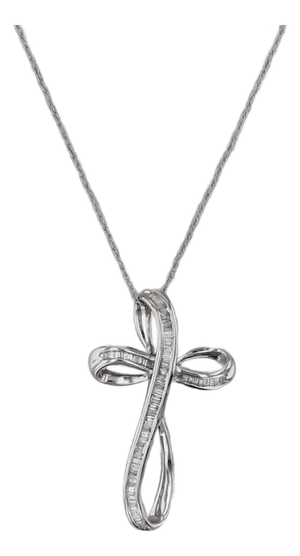 0.50ctw Diamond Stylized Cross Pendant Necklace 14k White Gold 18" Rope Chain