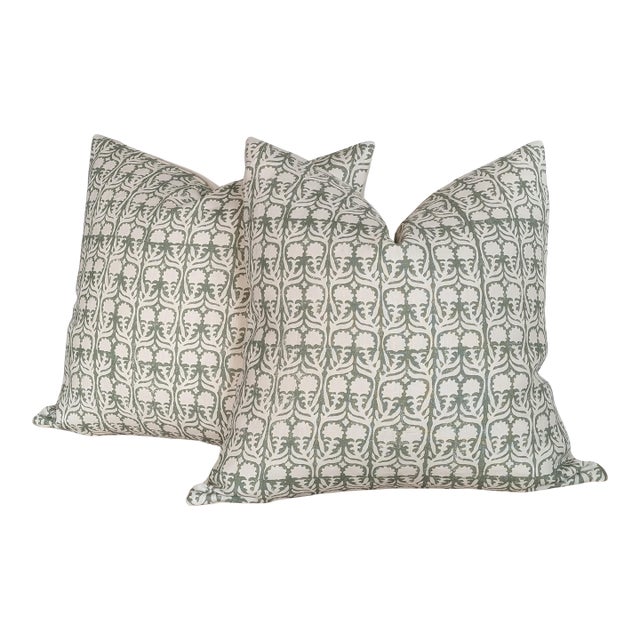 Penny Morrison Ashok Green Floral Pillows, 22" For Sale