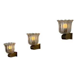 Art Deco Tulip Glass Wall Sconces by Ercole Barovier, 1940s, Set of 3 For Sale