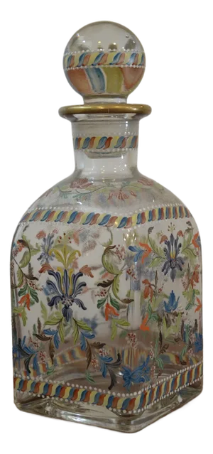 Hand Painted Glass Decanter, Portugal, 1950s