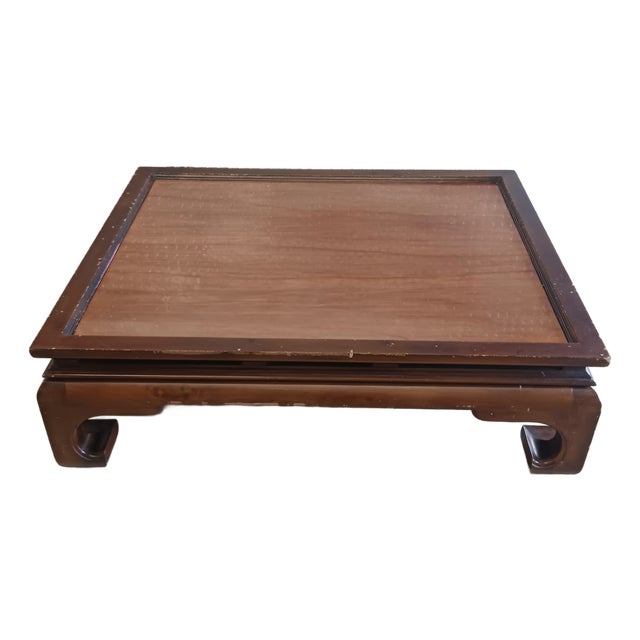 Vintage Low Chinese Ming Dynasty Kang Solid Wood Coffee Table With Clear Lacquer Recessed Top For Sale
