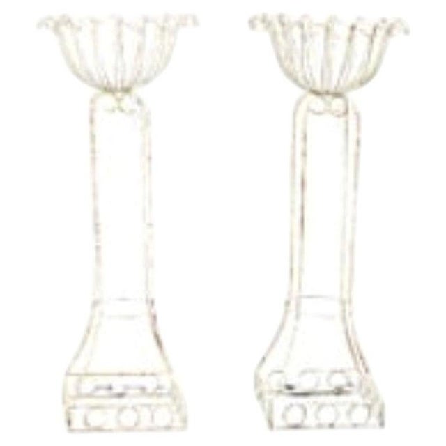 Pair Tall Wire Garden Planters 20th C Measure - 53"h x 20.5"diam (bowl, edge to edge)