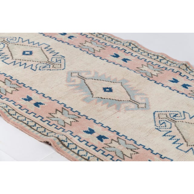 Ivory Hand-Knotted Antique Hallway Rug For Sale - Image 8 of 10