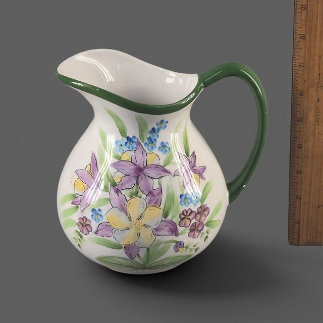Ceramic Vintage Beautiful Floral Country Style Pitcher For Sale - Image 7 of 8