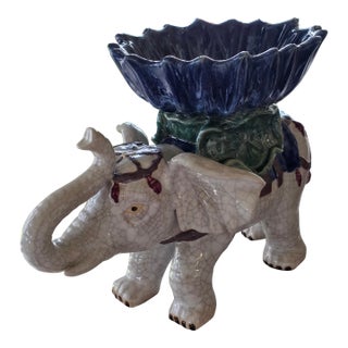 Vintage Glazed Ceramic Elephant Center Piece For Sale