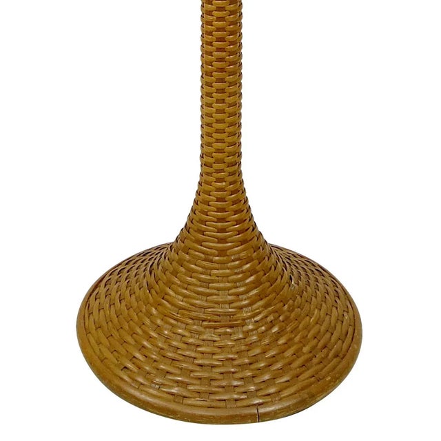 Modern Floor Lamp with Braided Rattan Base and White Witch Hat Shade, 1970s For Sale - Image 4 of 8