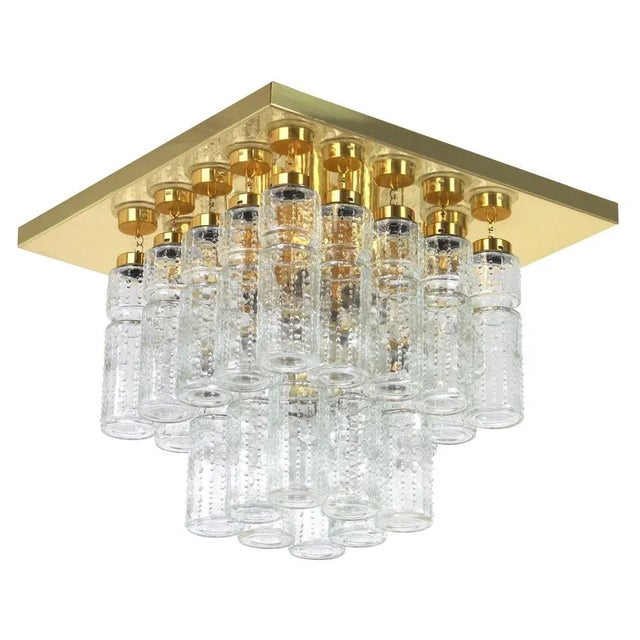 Gold Large Brass and Crystal Glass Chandelier by Limburg, Germany, 1960s For Sale - Image 8 of 8