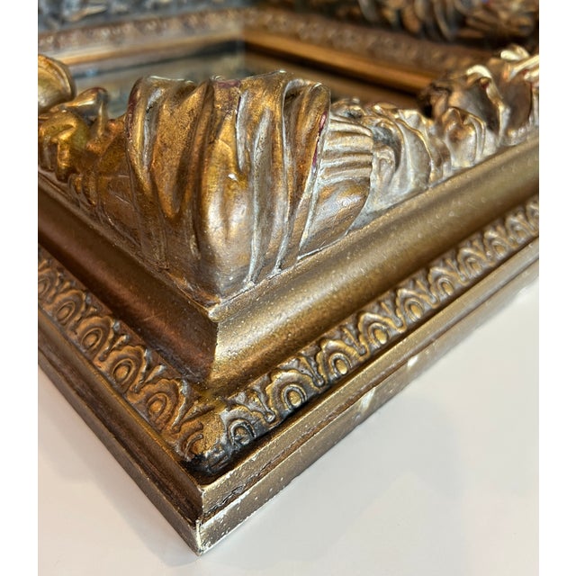 Wood Ornate Gold and Black Deeply Carved Vintage Mirror For Sale - Image 7 of 17