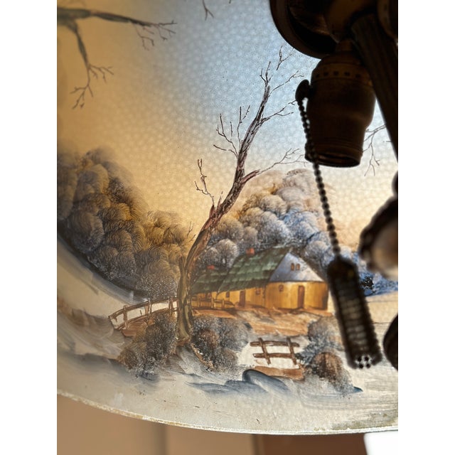 Early 20th Century Pittsburgh Reverse-Painted Winter Landscape Table Lamp – 17" Shade For Sale - Image 16 of 17