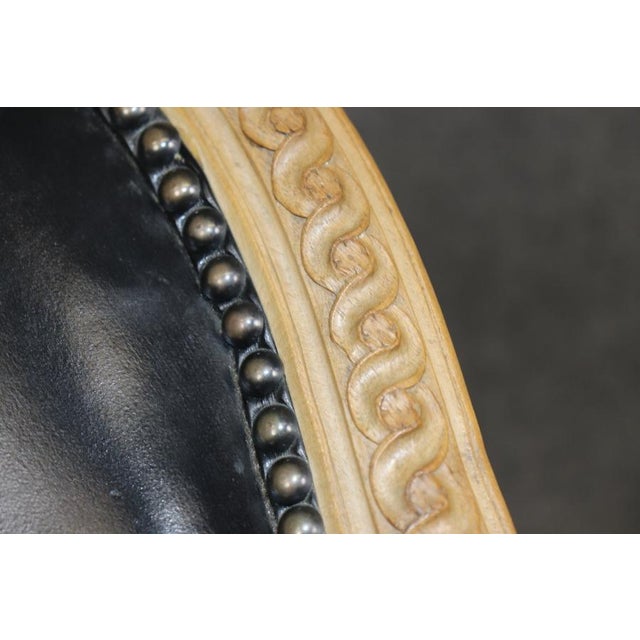 Paint Decorated Walnut Leather French Louis XV Style 1950s Era Bergere Chairs For Sale - Image 14 of 15