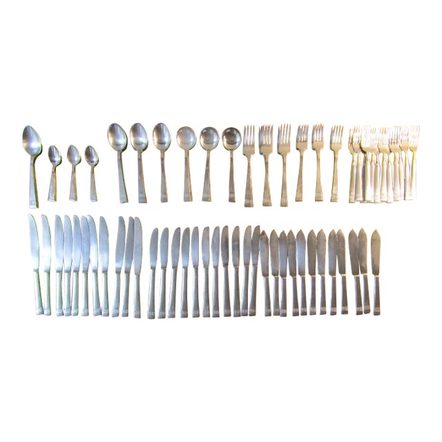 Vintage Stainless Steel Flatware Set Xo Design 108 Piece 12 Place Setting For Sale