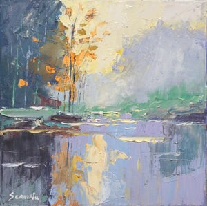 Original Oil Landscape, Fall Colors by the Lake