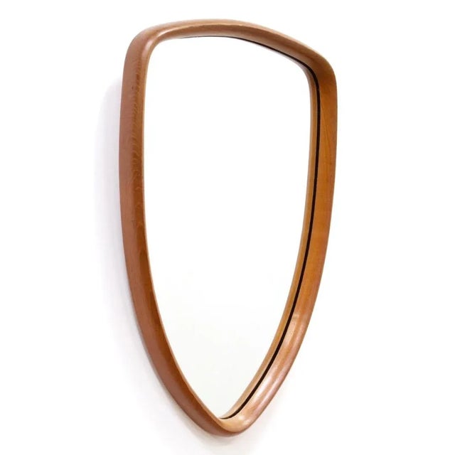 Wood Mid Century Danish Teak Sculpted Shield Mirror For Sale - Image 7 of 10