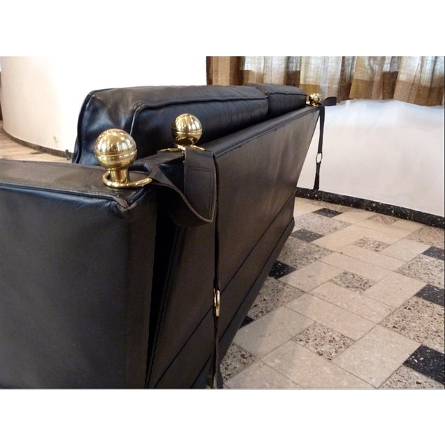 Mid-Century Modern Classical Leather Knole-Type Two-Seater Sofa, Germany, 1960s For Sale - Image 3 of 18