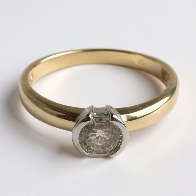 14k Yellow and White Gold 0.50 Carat Diamond Solitaire Ring, Size 5.5 For Sale - Image 4 of 10