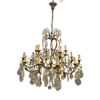 Large Florentine Tole Chandelier with Murano Glass Flowers, Italy, 1950s For Sale