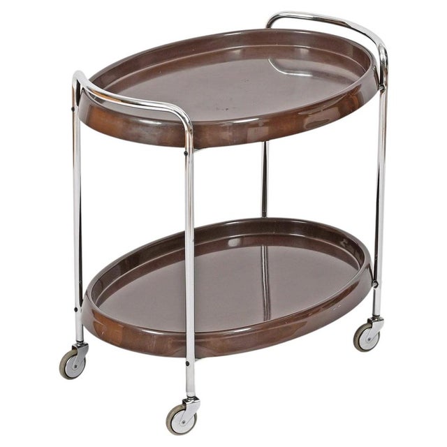 Mid-Century Italian Oval Bar Cart in Chrome and Brown ABS, 1970s For Sale - Image 14 of 14