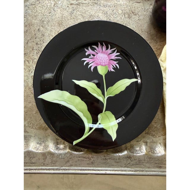 1978 Fitz and Floyd Fleur De Minuit Salad Plates 7.5 Inch Black Floral Vintage - Set of 4 For Sale - Image 10 of 12