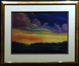 1990s Scott Nellis Untitled Original Pastel Artdeco Hand Signed Fined Art, Framed