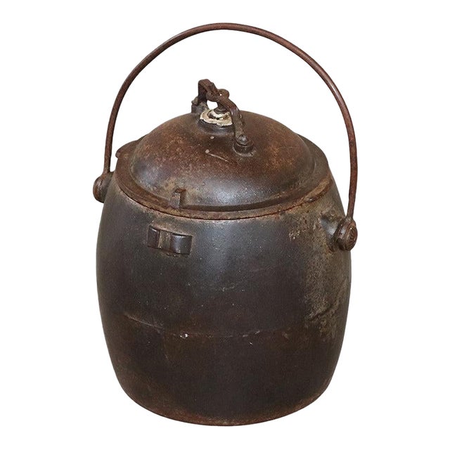 1930's Rustic Iron Double Walled Pressure Cooker With Lid For Sale