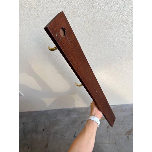 Mid-Century Modern 1960s Danish Mid Century Modern Teak Wall Coat Rack - Scandinavian Design Solid Wood Hook Rail For Sale - Image 3 of 7