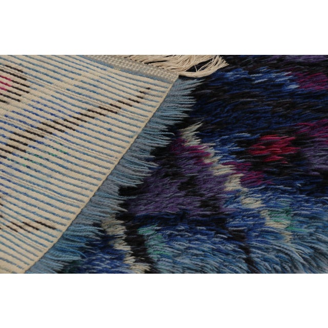 Textile Vintage Swedish Rya Rug With Blue and Purple Abstract Pattern - Rug & Kilim For Sale - Image 7 of 9