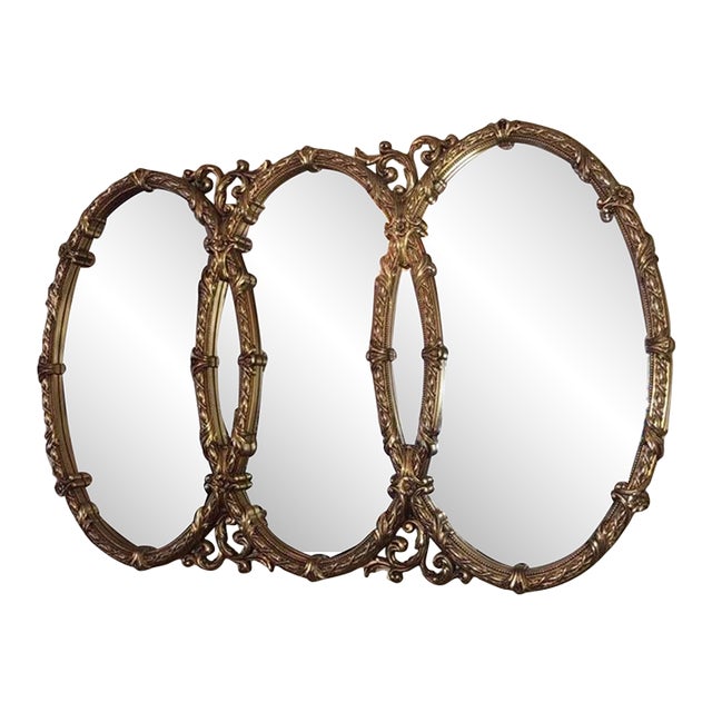 Vintage 1960s Bassett Triptych Ornate Gold Wall Mirror Chairish