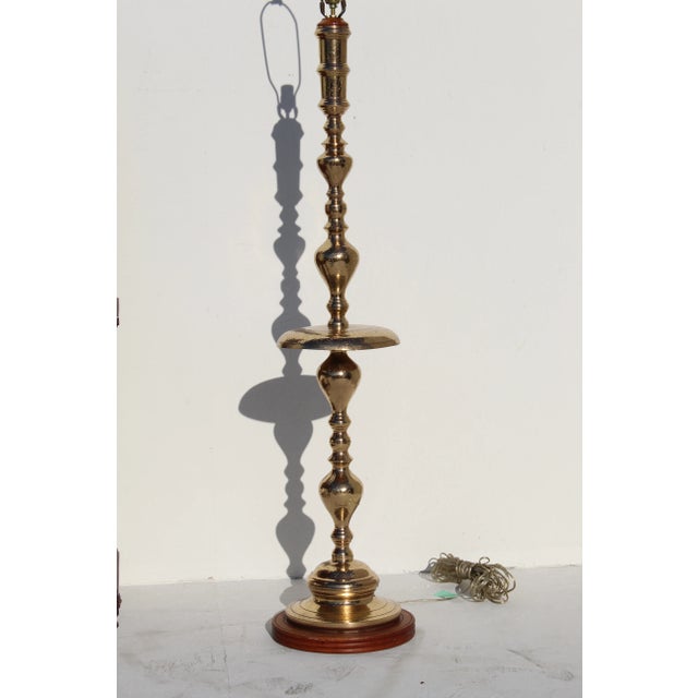 1960s Hollywood Regency Brass Floor Lamp with Shade For Sale - Image 4 of 14