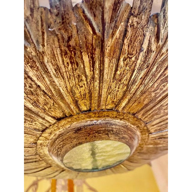 Large Spanish Sunburst Flush Mount in Gilt Metal with Support, 1950 For Sale - Image 9 of 10
