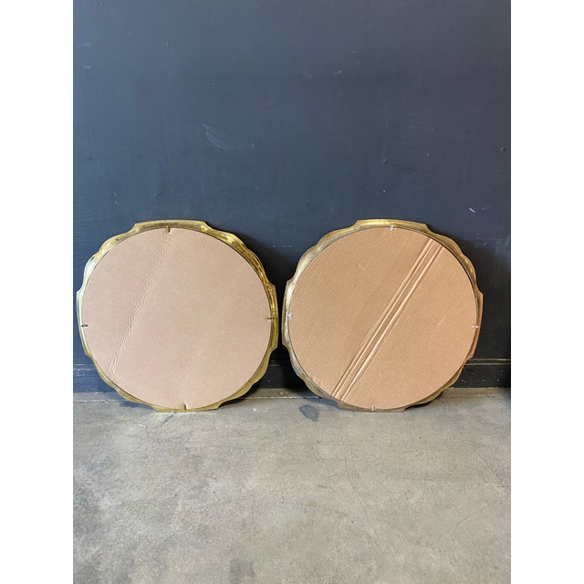 Metal 1950s Scalloped Brass Baker Furniture Attributed Mirrors - a Pair For Sale - Image 7 of 10