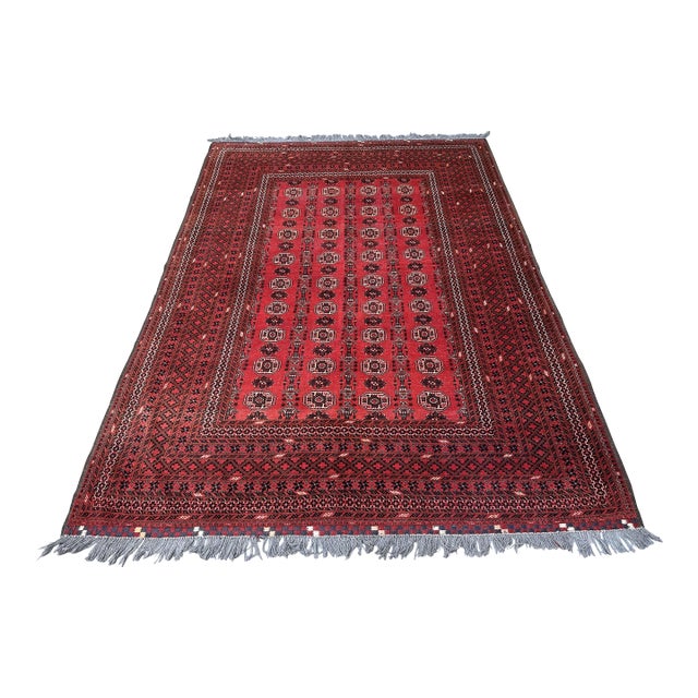 Afghan Turkmen Tekke Bokhara Hand-Knotted Wool Rug, Red Gul, 9'2" X 6'6" For Sale