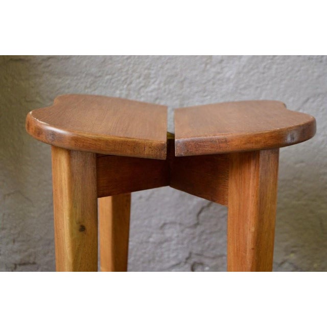 Brown Clover-Shaped Stool in Oak by Marcel Gascoin, 1950s For Sale - Image 8 of 10
