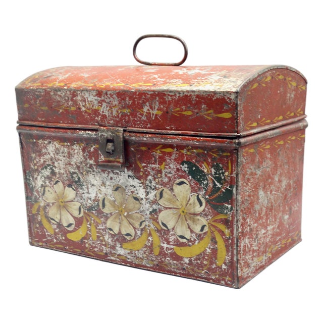 19th-Century American Hand Painted Tole Box For Sale