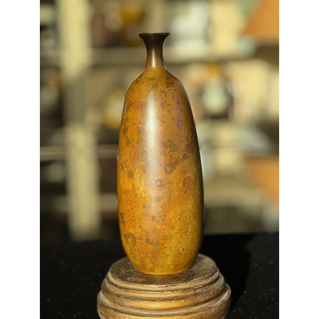 Japanese Showa Period Bronze Bottle Vase With Murashido Patina, Mid-20th Century For Sale - Image 4 of 9