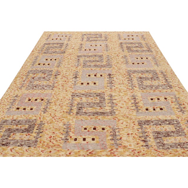 Rug & Kilim Rug & Kilim’s Scandinavian-Inspired Geometric Golden-Yellow Gray Wool Rug - 9x12 For Sale - Image 4 of 7