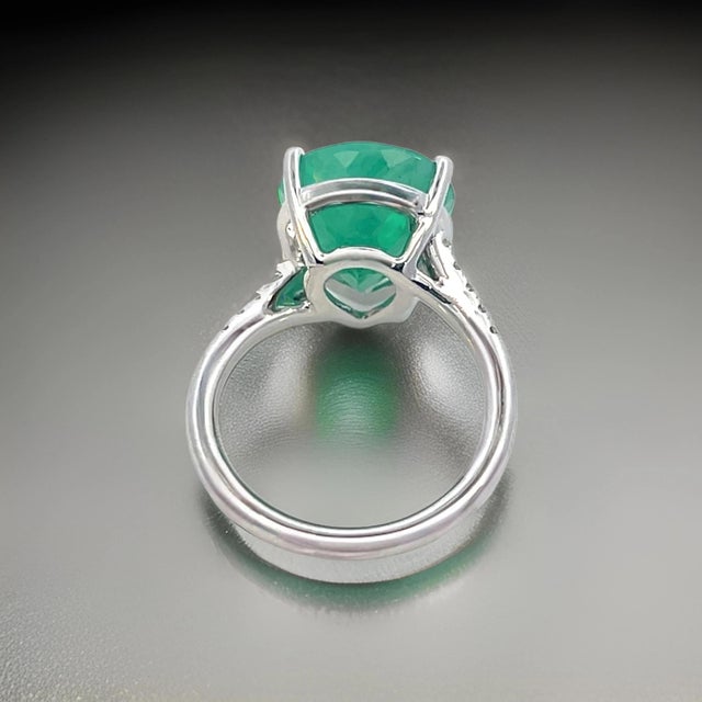 Natural Emerald Diamond Ring Size 7 14k White Gold 7.17 TCW Certified For Sale - Image 14 of 18