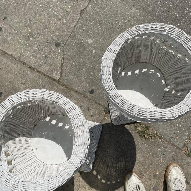 1970's Boho Wicker Standing Planters - A Pair For Sale In Los Angeles - Image 6 of 8