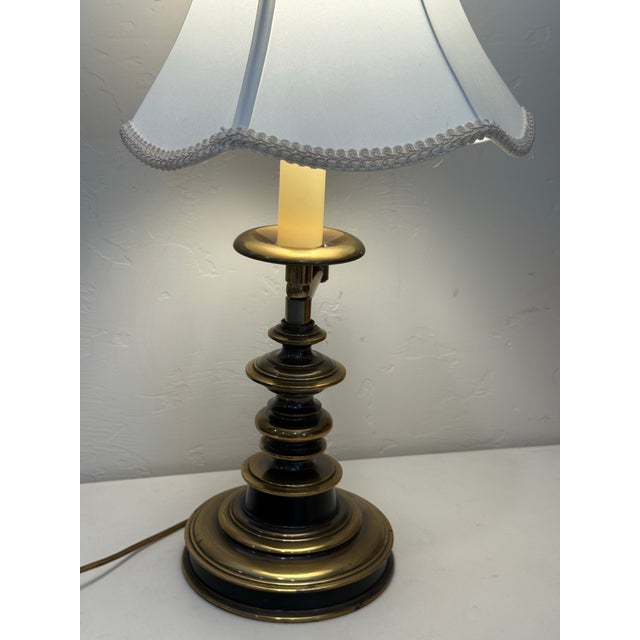 Brass Vintage Solid Brass Metal Hollywood Regency Style Table Lamp Heavy Armed Extends For Sale - Image 8 of 12