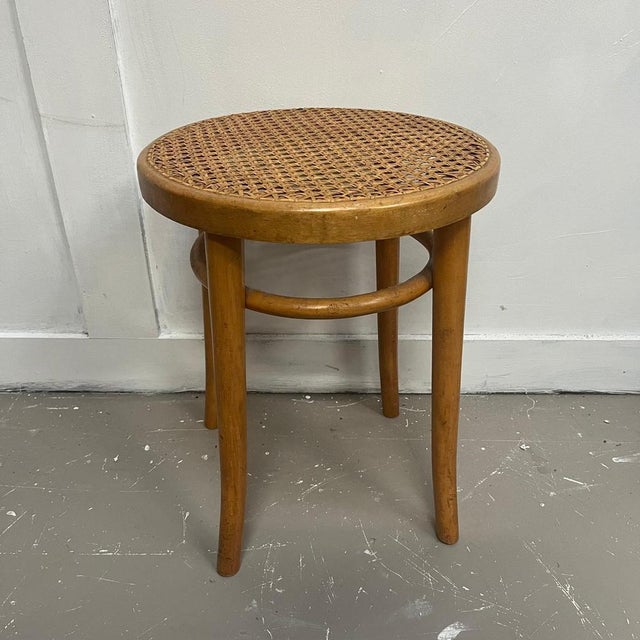 Brown Beech, Bentwood & Cane Stool from Dinette, 1960s For Sale - Image 8 of 8