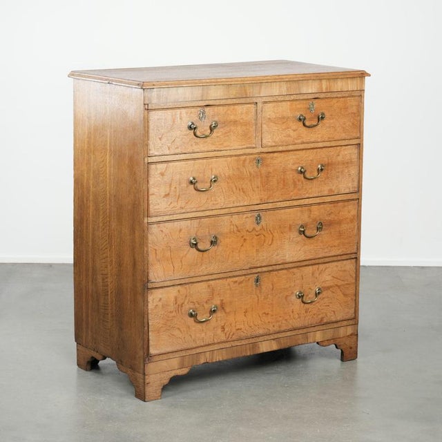 Large Antique English Blonde Oak Chest of Drawers with Gilt Elements, 18th Century For Sale - Image 14 of 14