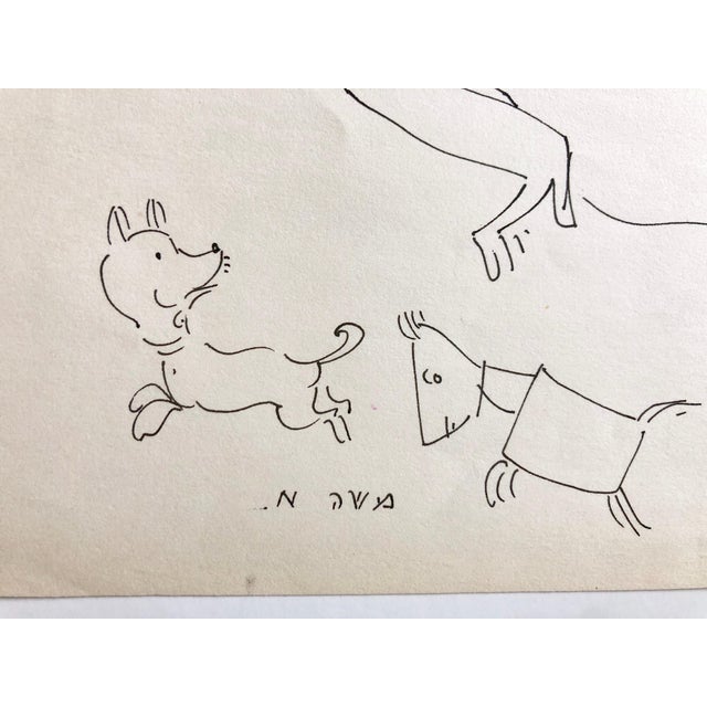 Moshe Avni, Vintage Israeli Bezalel School Drawing Family Playing, Dogs Puppies Kibbutz Life, c.1960's For Sale - Image 4 of 5